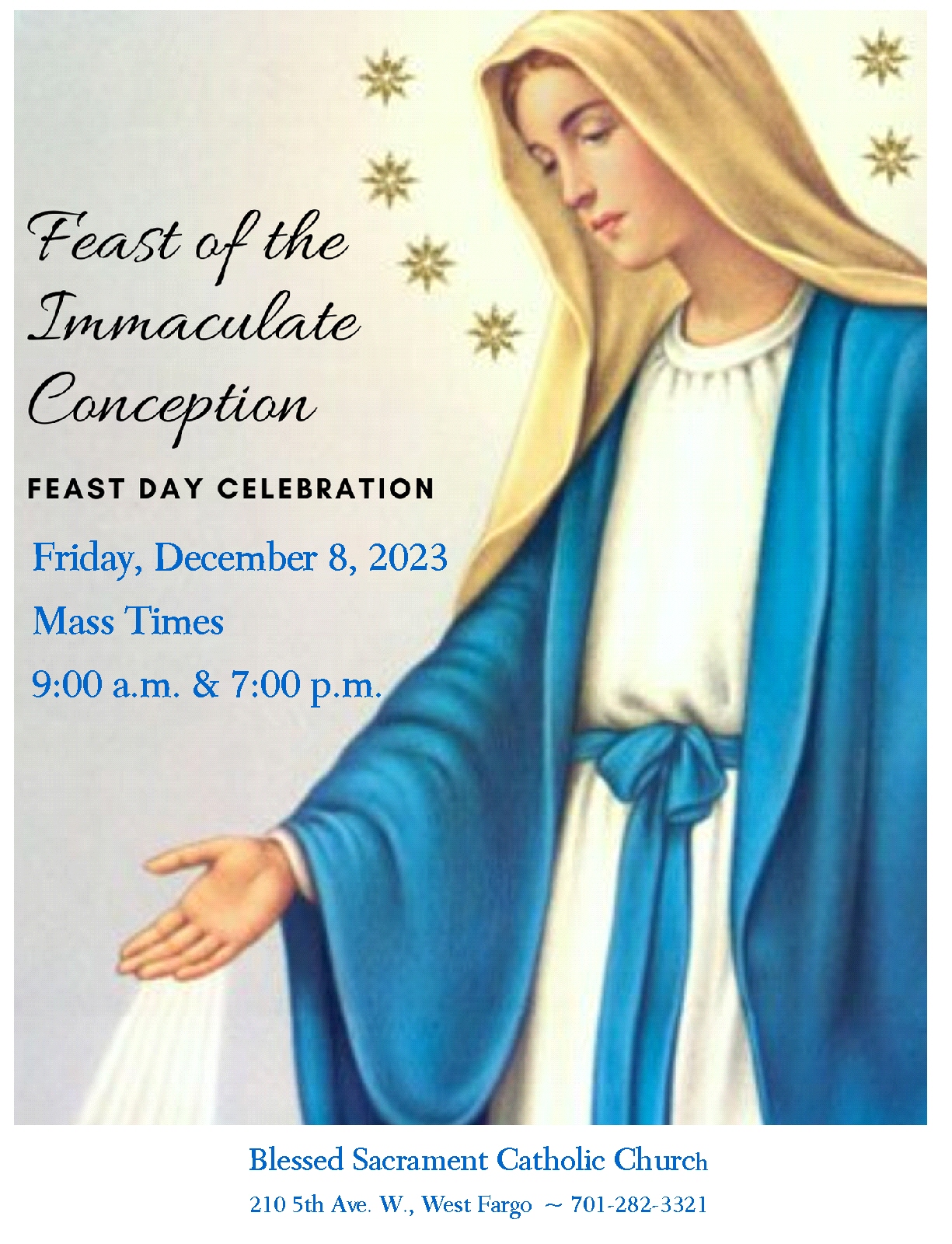 Immaculate Conception Holy Day Mass Blessed Sacrament Catholic Church